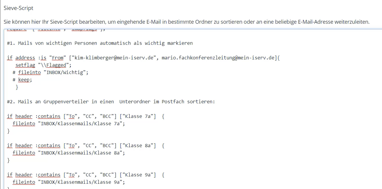 Sortiertes E-Mail-Postfach mit Sieve-Script